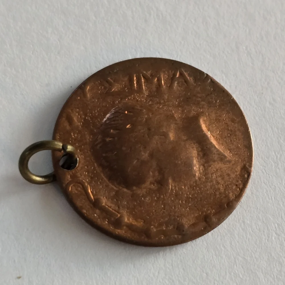 Vintage pendant copper tone numismatic charm jewelry faux coin